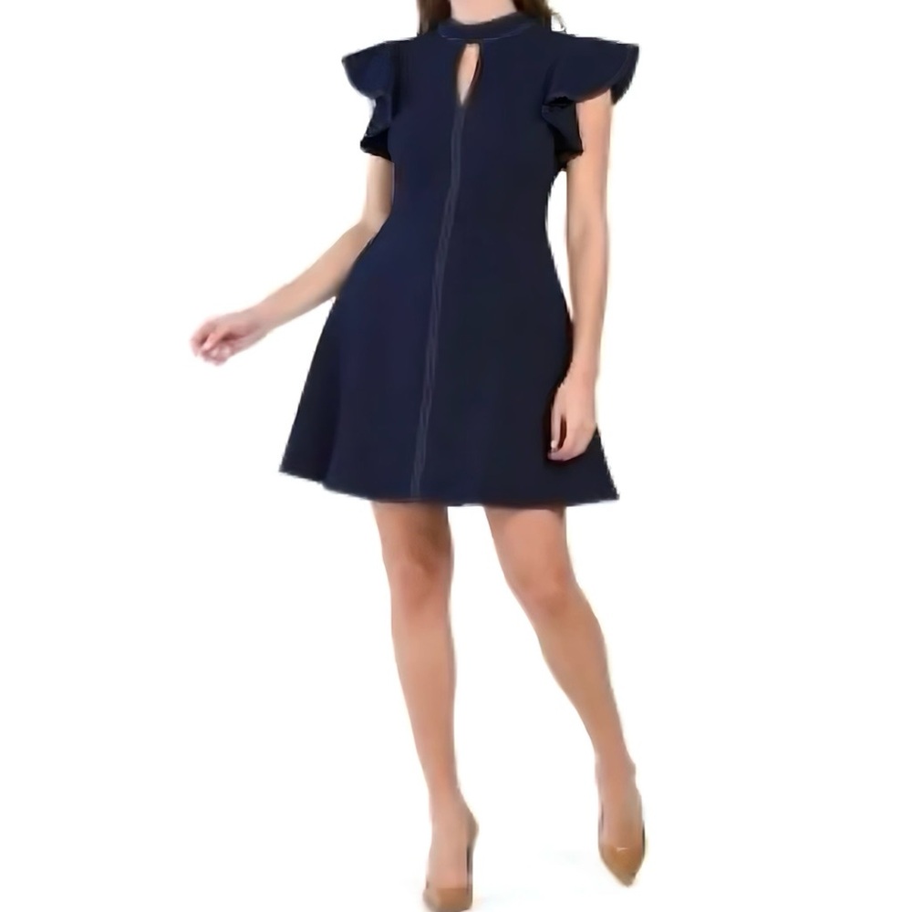 Eliza J NWT | Flutter Sleeve High Neck Navy Dress - Picture 5 of 5